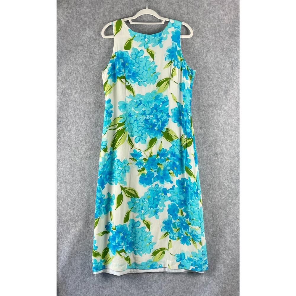 Vintage Bob Mackie 100% Silk Dress Women 14 Blue Floral Colorful Artsy Y2K 90s